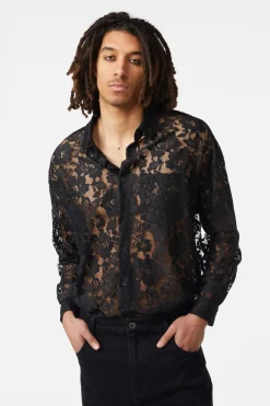 Sheer Lace Long Sleeve Shirt