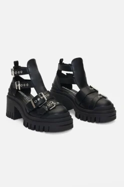 Tread Sole Strappy Boots